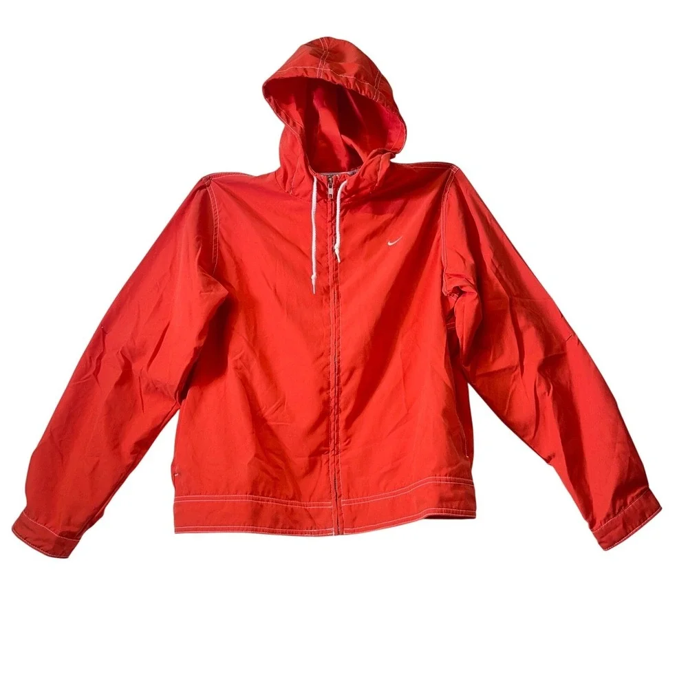 Nike Women's XS‎ Red Orange Hooded Windbreaker Jacket White Stitching